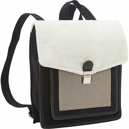 SHARO Canvas & Leather Three Tone Backpack, Black & Grey & White CL-2011